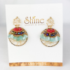 teal and pink round earrings