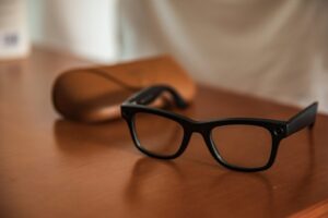 image of Meta AI glasses on a desk